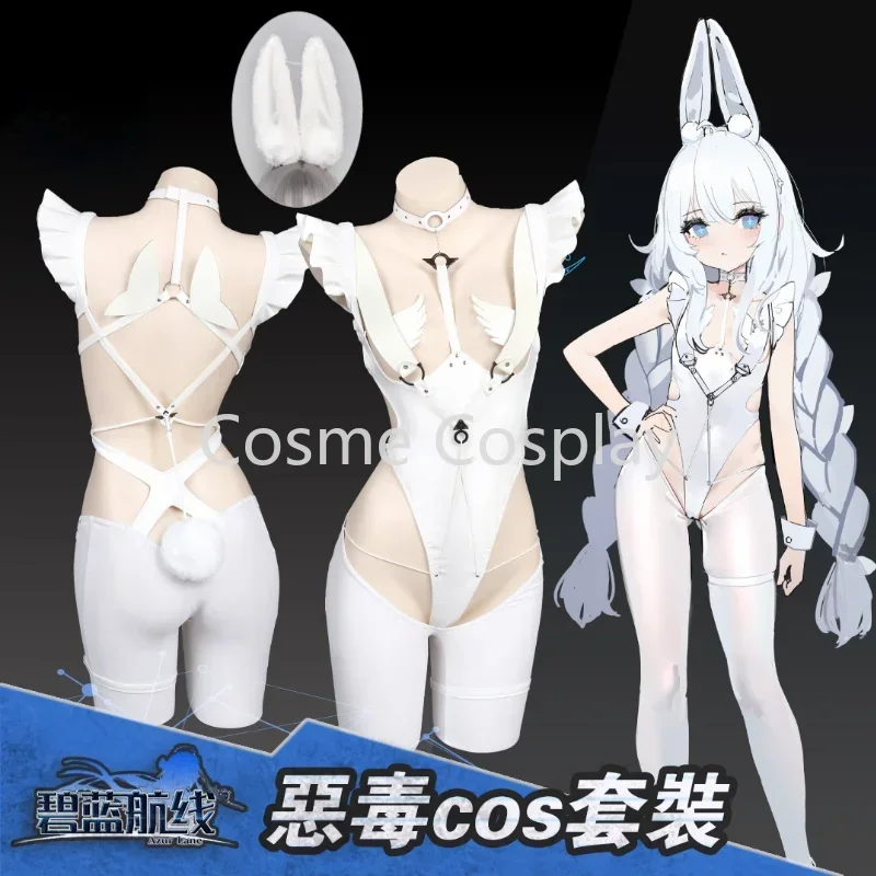 

Cos Azur Lane Rabbit Cosplay Costume Malicious Lazy Bunny Mobile Games Racing Leather Clothing Latexsuit Cosplay Destroyer White