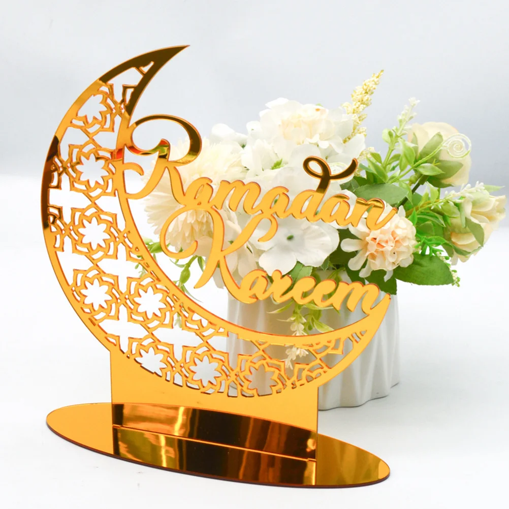 

2pcs Acrylic Eid Decorations Mubarak Sign Ramadan Table Ornament Festival Home Party Decoration Craft Indoor Decor