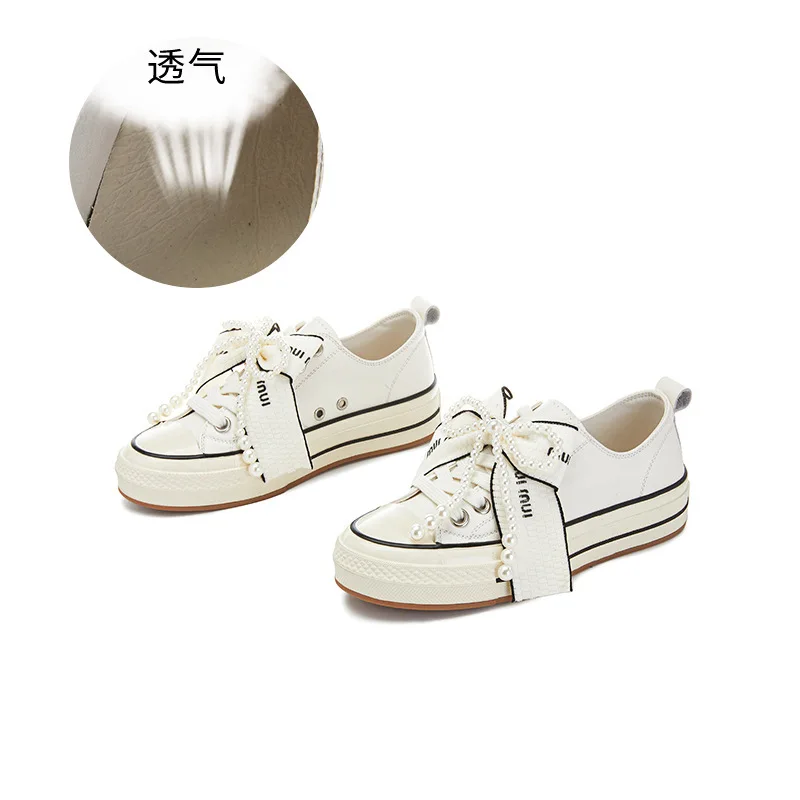 Top Layer Cowhide White For Spring 2025 Butterfly Bow Single Casual Versatile  Thick Soled Leather Woman Loafers Women Sneakers