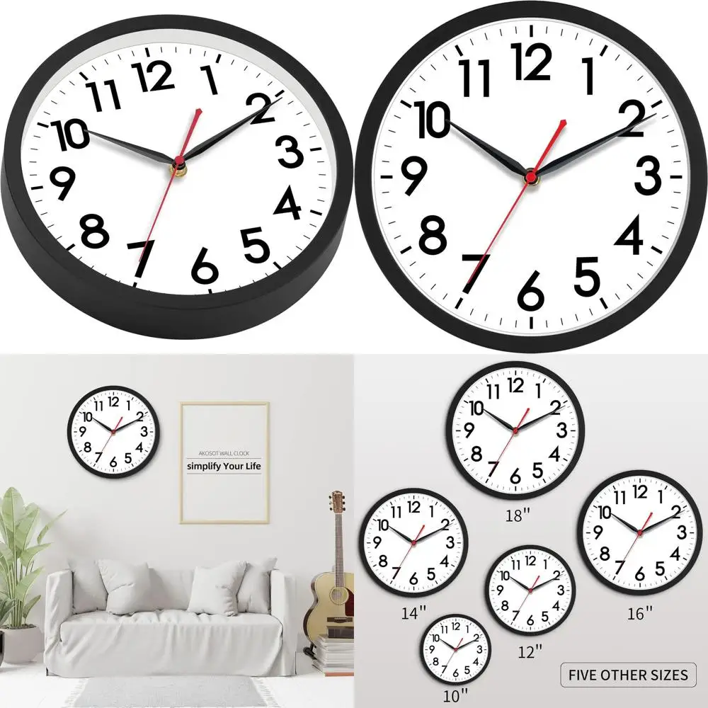 

18 Inch Wall Clock Large Silent Non-Ticking Wall Clocks Battery Operated - Analog Classic Clock Decorative for Living Room, Offi