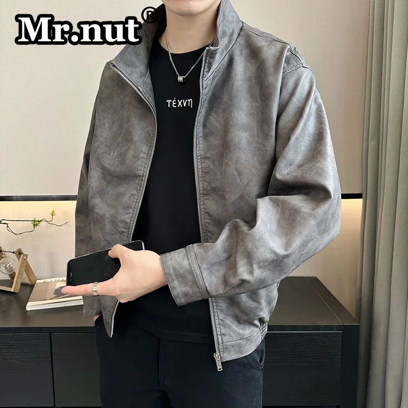 Mr.nut Retro Windbreaker Make Old Clothing man Spring Autumn Men's Aviator Bomber Jacket PU Waterproof Motorcyclist Jackets Top