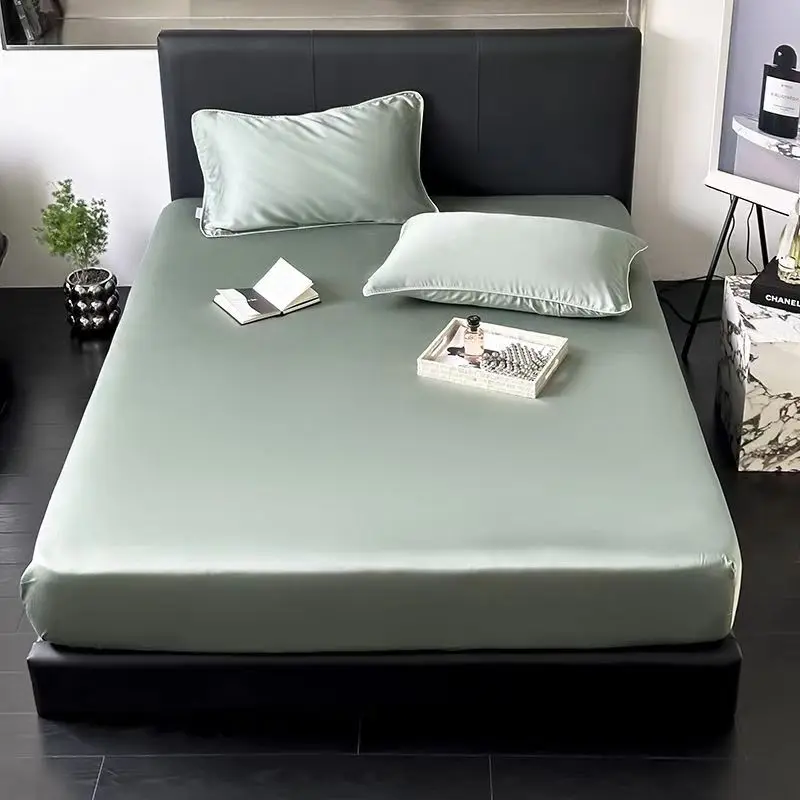 

100% Eucalyptus Lyocell Fitted Bed Sheet Twin Double Queen King Mattress Cover With Elastic Band Solid Single Double Bed Cover