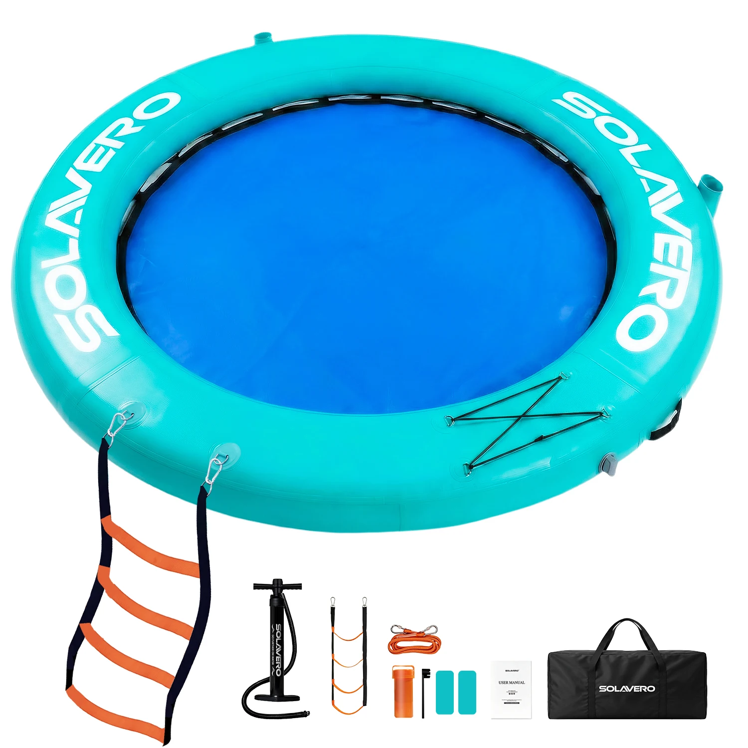 Inflatable Floating Dock with Boat Ramp, Mesh Water Hammock Lounger, Lake Float with Cup Holders, 3-4 Person Inflatable Platform for Pool, Sea, River, Party, Tanning, Pet-Friendly