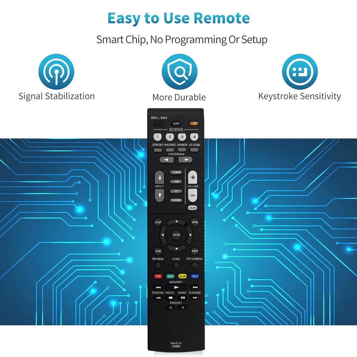 Replace RAV574 VDM8690 Remote Control For Yamaha Musiccast Stereo AV Receiver RX-V4A RX-V4ABL Durable