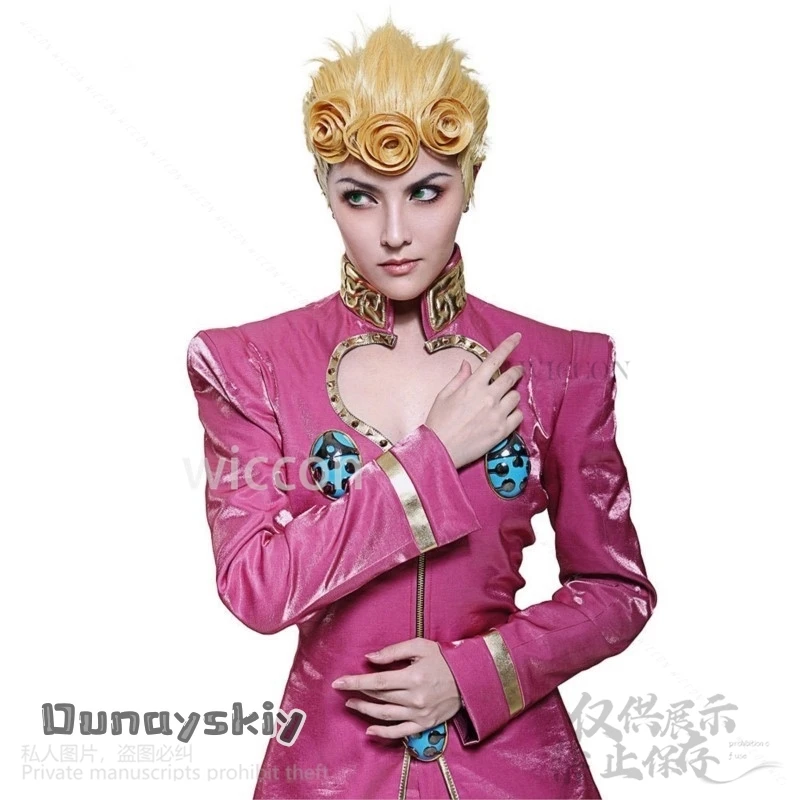JO Cosplay Anime Golden Wind Costume Giorno Giovanna Sexy Bra Underwear Pink Uniform Top Pants Wigs Props Halloween Customized