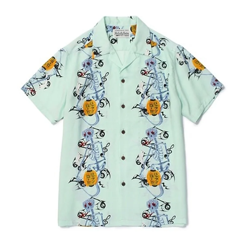 WACKO MARIA Hawaii Graffiti High Quality Summer Shirt Fashion Brand Mens Womens Casual Holiday Short Sleeve Shirt Tops
