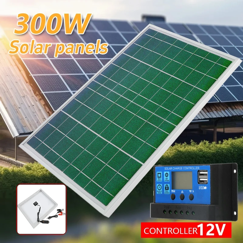 

300W Solar Panel Kit 18V PET Aluminum Frame Monocrystalline Portable Outdoor Rechargeable Solar Cell Power Bank for Mobile Phone