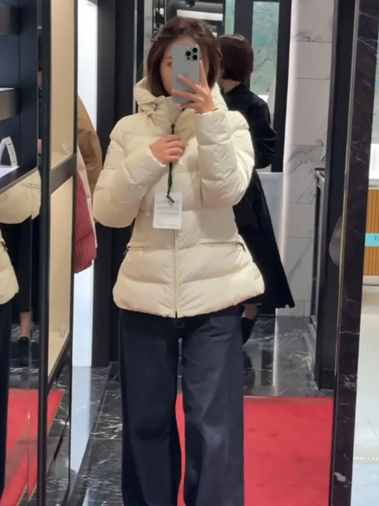 Ele-abrigo de invierno blanco Puffer Jaet para mujer, con capucha, corte recto coreano, ropa de abrigo cómoda Thi de alta calidad