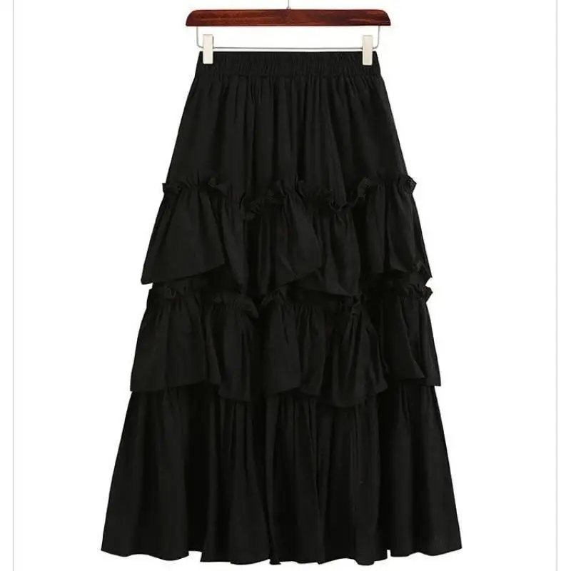 

Ele Mid-Length High-Waist Pleated Skirt for Women Versatile Polyester Fiber Busin Casual A-Line Skirt