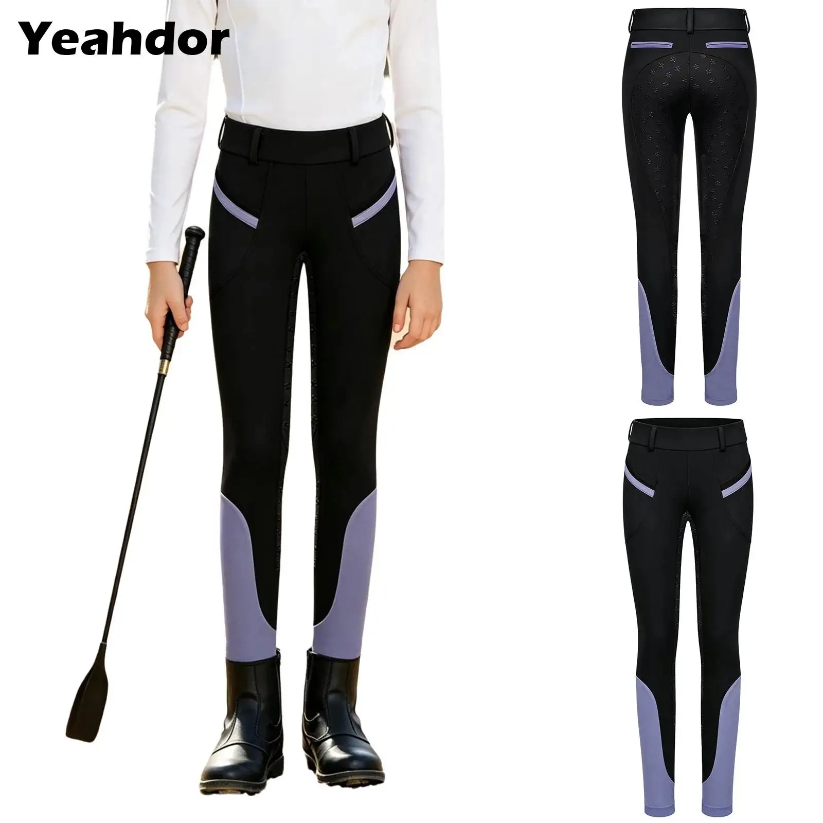 Girls Kids Full Seat Gymnastic Horse Riding Pants Non-slip Equestrian Breeches Fitness Training Competition Leggings