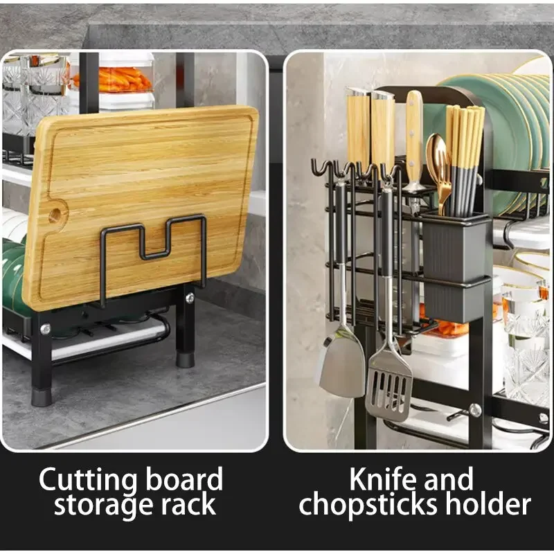 

Drain Rack Stainless Adjustable Multifunctional 2 Tier Dish Bowl Drain Rack with Drainboard for Cutlery Storage Holder Supplies