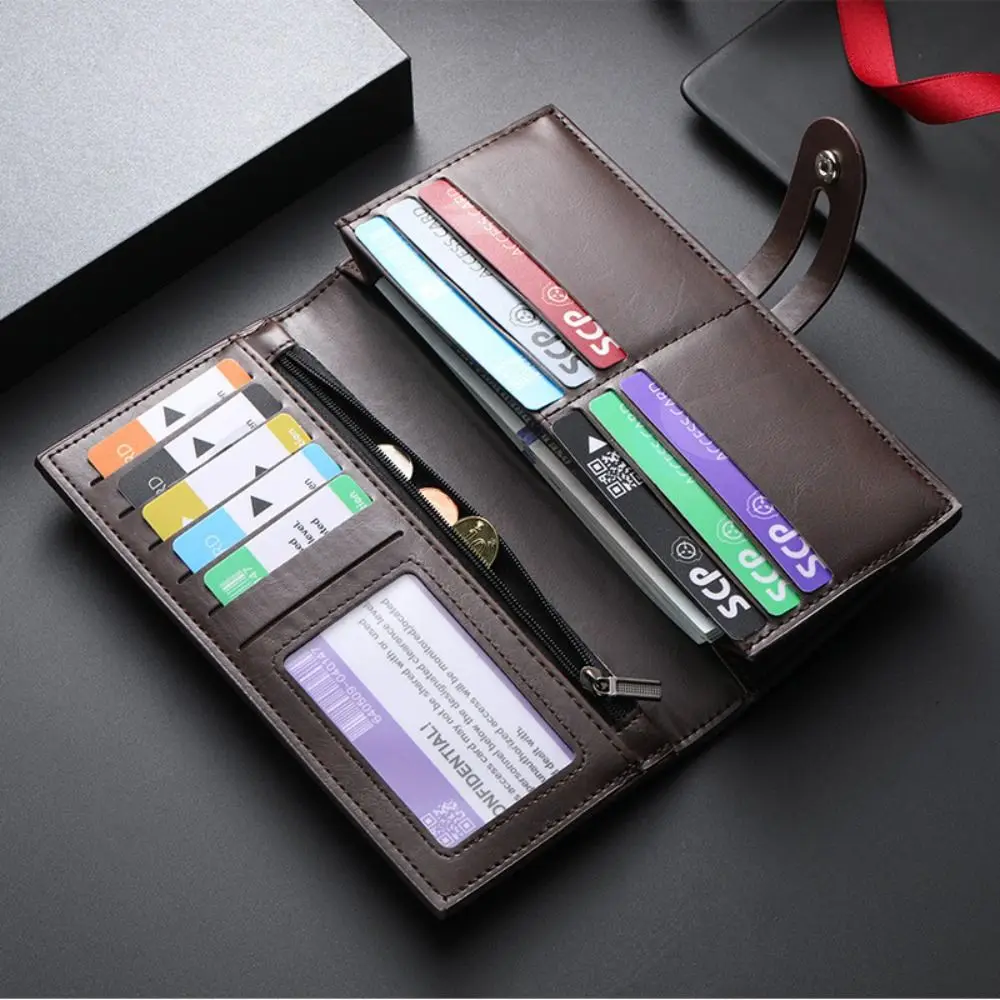 Neue PU Leder männer Brieftasche Lange Stil Hohe Kapazität Retro Geldbörse Schwarz Kaffee ID Karte Halter Männer Frauen