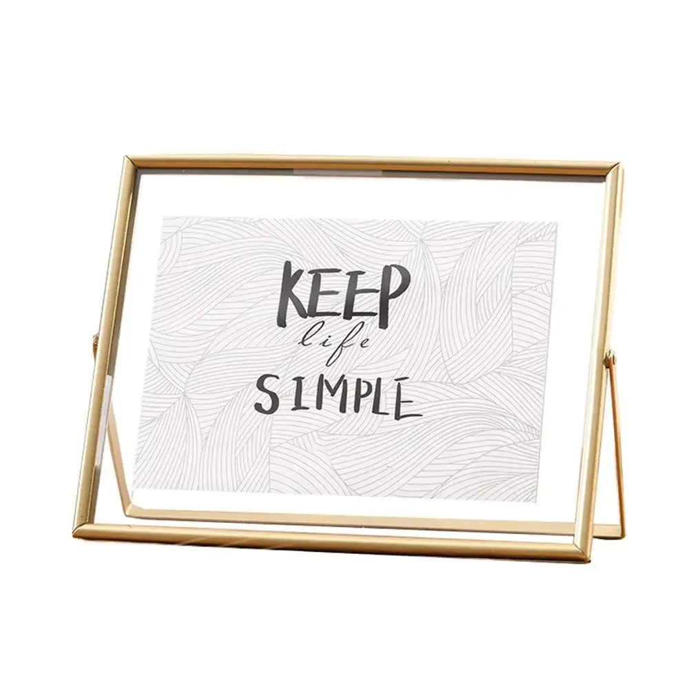 yesMinimalist Style Metal Photo Frame Rust-proof Free Standing Tabletop Decorative Frame Horizontal Transparent Surface