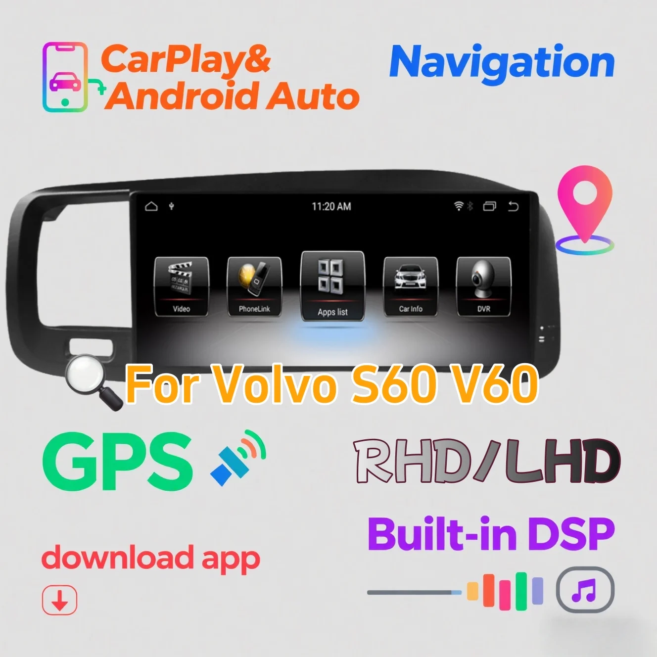 8,8 pulgadas para Volvo S60 V60 2011-2018 reproductor de vídeo Multimedia para coche Radio de navegación GPS Auto Android 8Core Carplay 4G 360 cámara