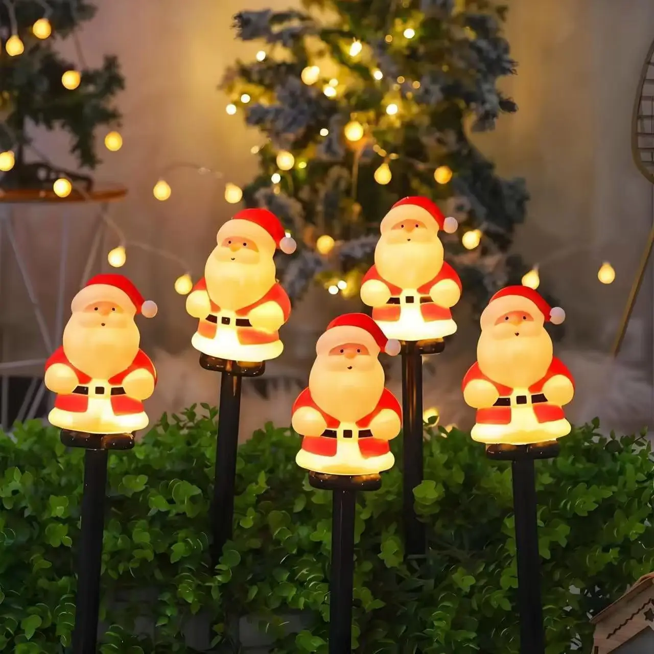 5Pcs/Set Christmas Santa Claus Pathway Lights Garden Stake Lights Solar Powered For Patio Camping Xmas Holiday Party Decoration