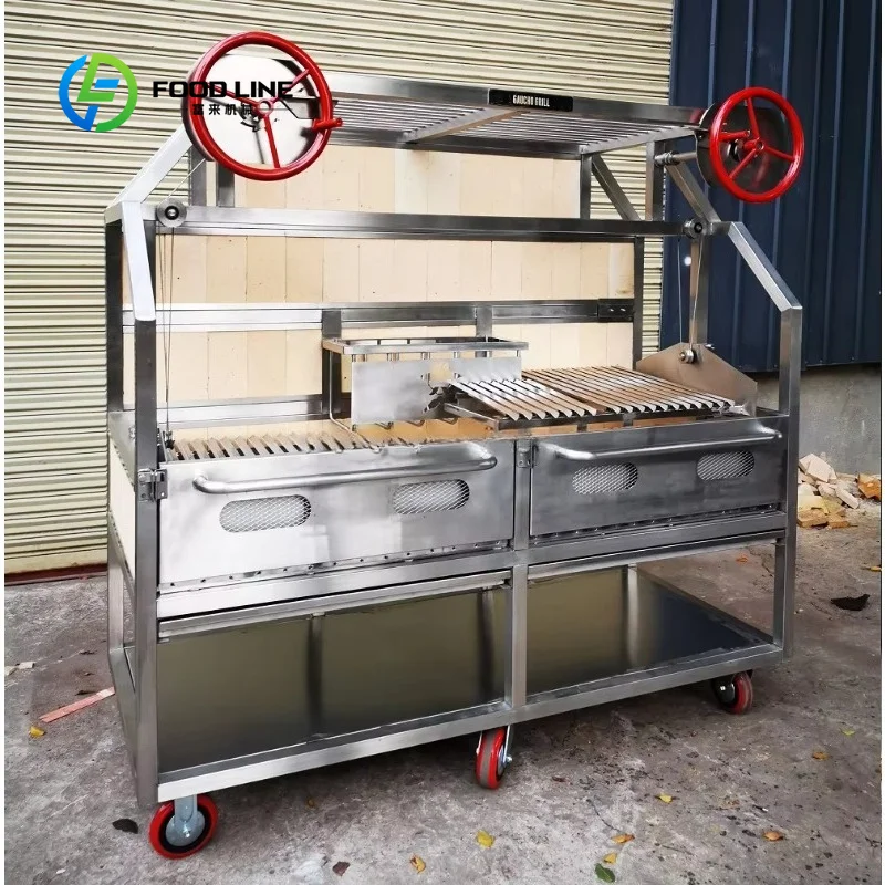 Customized santa maria bbq grill gaucho parrilla roaster fuel heated stainless steel for large scale catering service