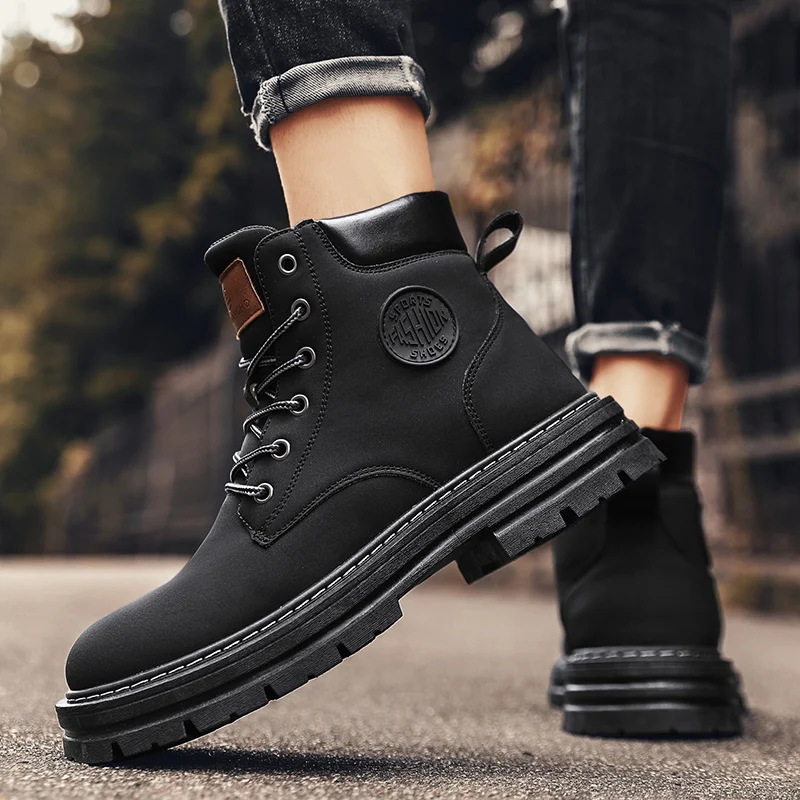 Мужские ботильоны высокие военные ботинки мартинсы ковбойские уличные рабочие защитные ботинки мотоциклетная тактическая Обувь На Шнуровке прогулочная обувь