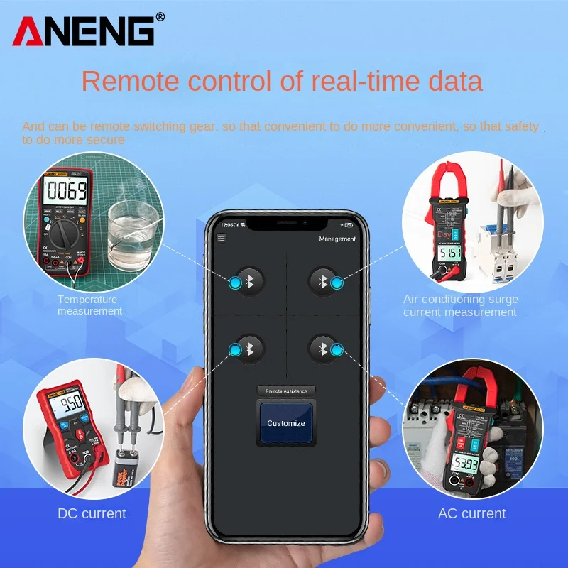 Aneng An9002 Bluetooth App Smart Anti-Burn Multimeter Anti-Burn Remote Data Monitoring Online Weerstand Power