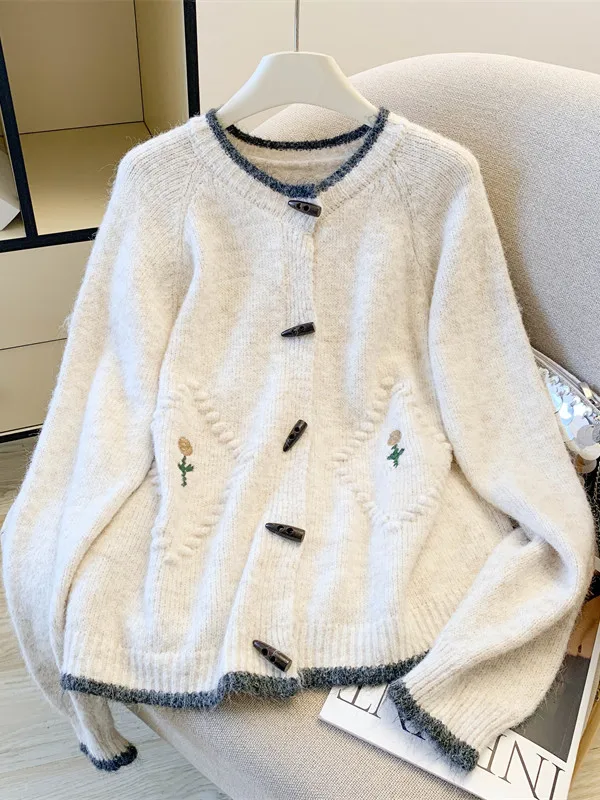 

Женский кардиган больших размеров: вязаный, повседневный, для работы, модный, стройнящий, с вышивкой цветов, удобный, свободного кроя, с длинными рукавами