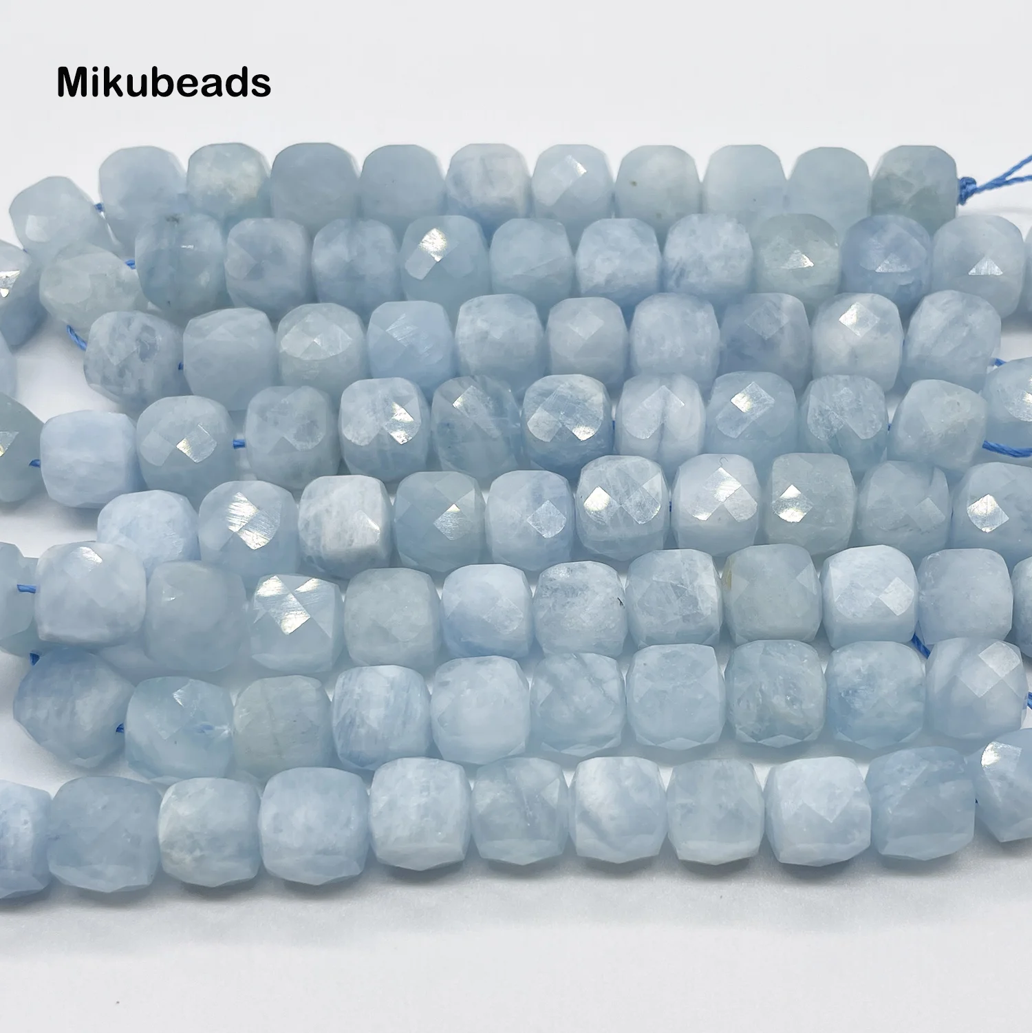 Wholesale Natural 8mm Aquamarine Faceted Square Loose Beads For Jewelry Making DIY Bracelets Necklace Mikubeads