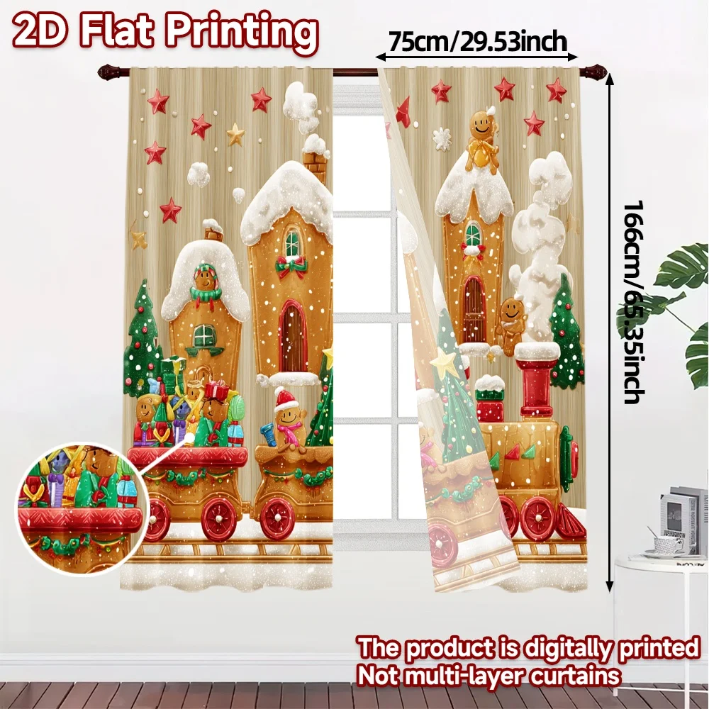 2D Flat Printing,JIT 2pcs, Curtains (Without Rod) Gingerbread Express Light Filtering Popular Curtains Polyester Curtains Room