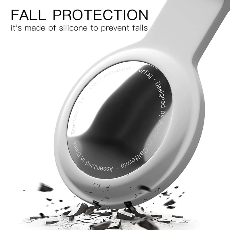 Compatible con llavero Airtag, funda protectora de silicona, soporte seguro con llavero, paquete de 4 rojo/blanco/amarillo/rosa