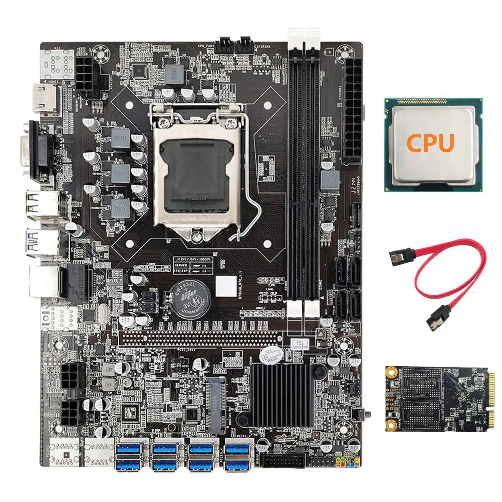 

B75 ETH Mining Motherboard+CPU+128G MSATA SSD+SATA Cable LGA1155 8XPCIE to USB DDR3 B75 USB BTC Miner Motherboard