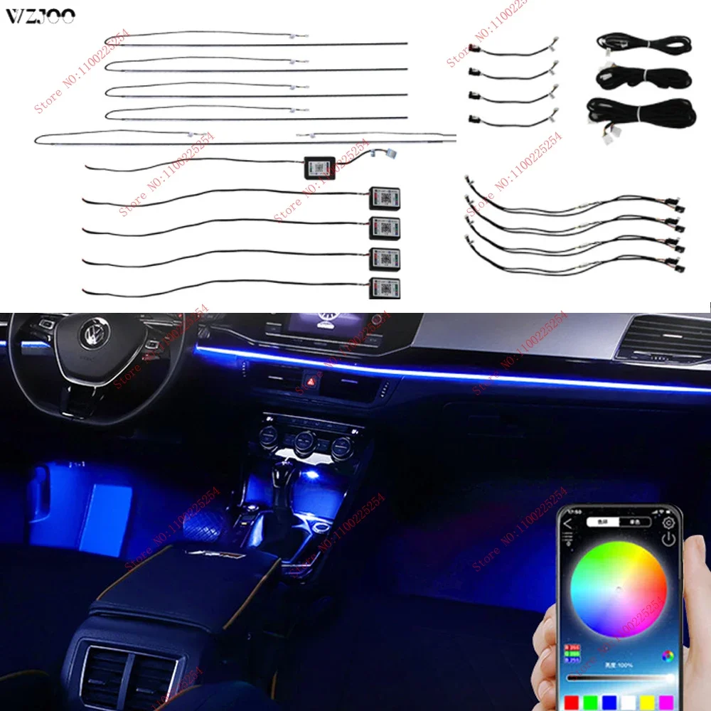 New 18 in 1 RGB LED 64 Colours Car Interior Ambient Light Modification App Control DIY Dashboard Door Symphony Decorate Lights