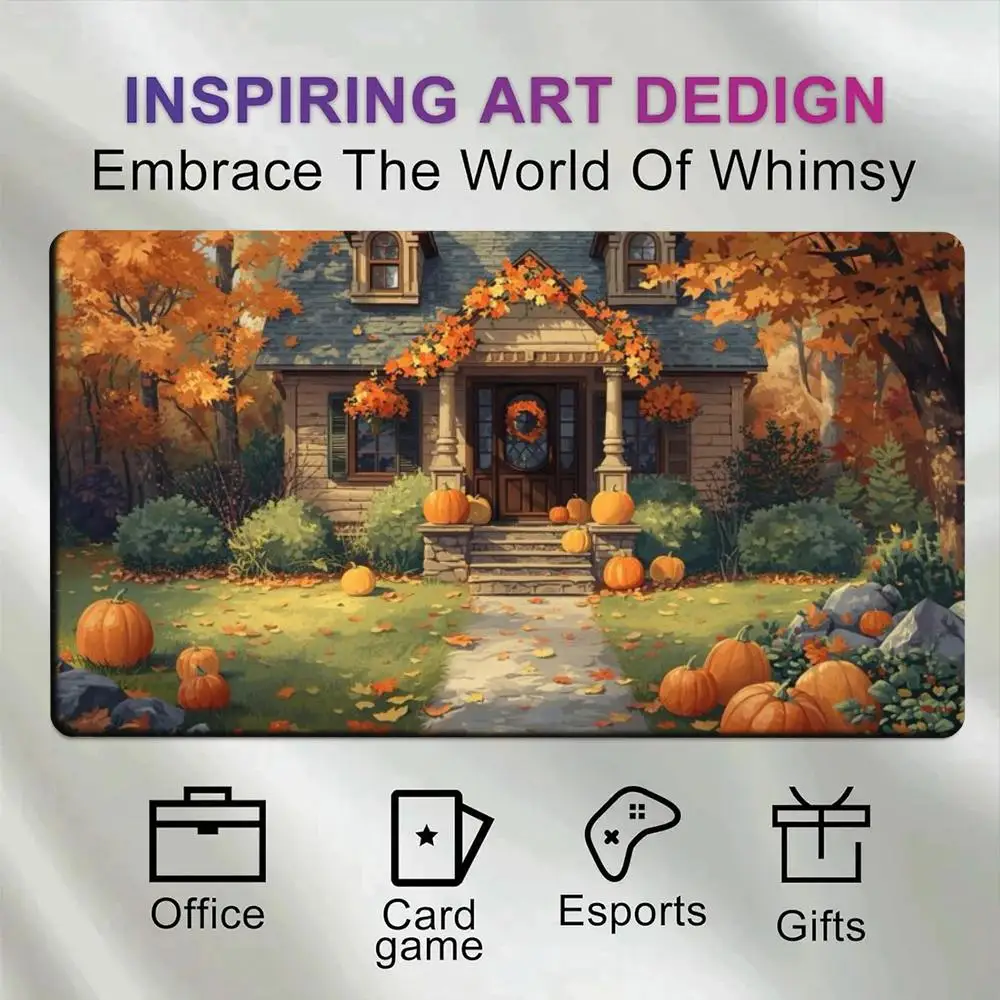 Fall Pumpkin Cottage Desk Pad Anti‑Slip Rubber Mousepad Pumpkin Rural Scene Large Gaming Mat For Home Office Desktop Decoration