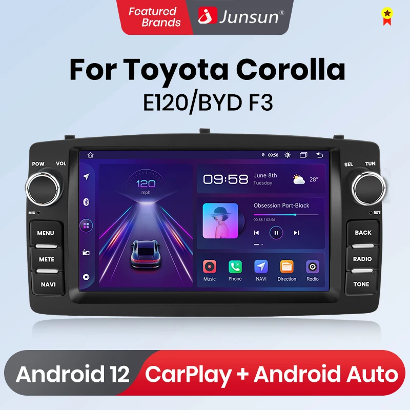 Junsun Wireless Carplay Android Auto Radio For Toyota Corolla E120 2000-2006 BYD F3 2003-2020 4G WiFi GPS BT DSP RDS No 2din