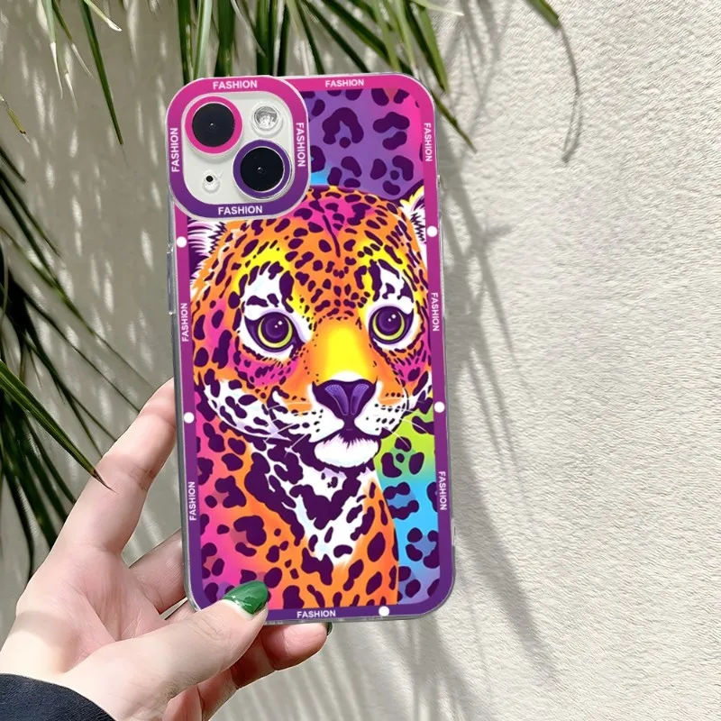 Lisa Frank Art Phone Case Telefoon For IPhone 13ProMax 14 13 12 11 Pro Max Mini Transparent Fine Hole Soft Cover