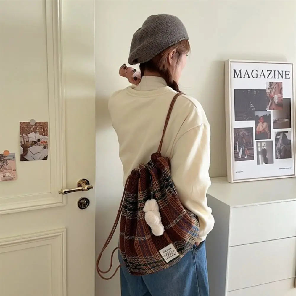 حقيبة ظهر برباط على الطراز الكوري حقيبة ظهر جمالية هاراجوكو منقوشة برباط في الهواء الطلق سعة كبيرة Y2k حقيبة مدرسية للفتيات