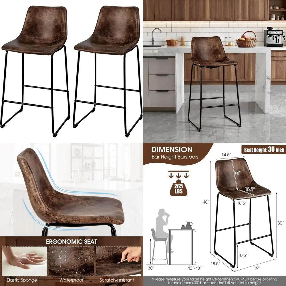 30インチのハイバックレザーバースツール2脚セット、キッチンアイランド、パブチェア用