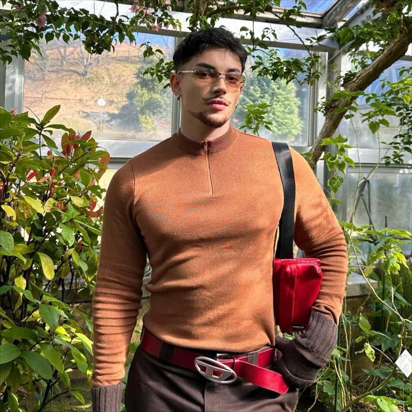 

Новый мужской вязаный свитер, однотонный нижний свитер, осенне-зимняя мужская одежда