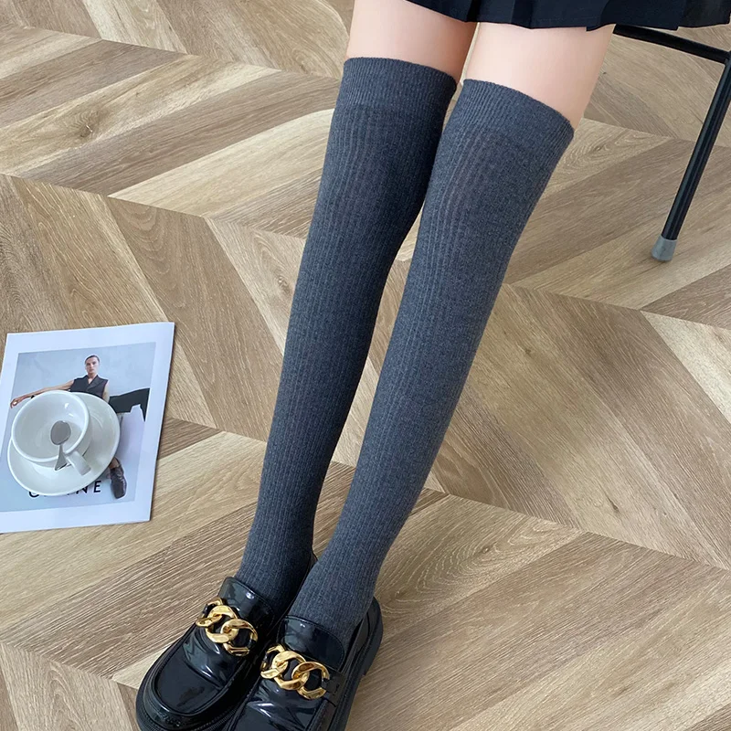 Wool Blend Knee Length Stockings Women's Knitted Long Socks Cotton Ribbed Winter Warm Home High Socks 1 Pairs Soft Christmas