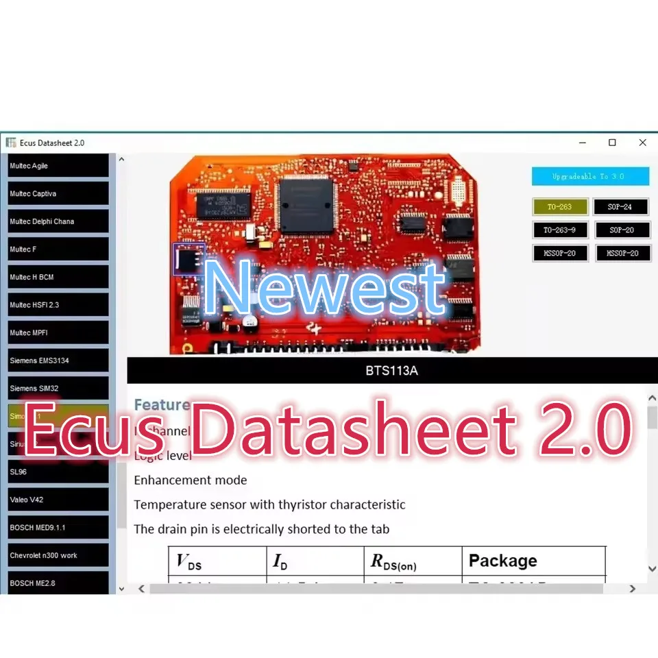 

Newest Ecus Datasheet 2.0 ECU Repair Software PCB Schematics with Electronic Components of Car ECUs and Additional Information