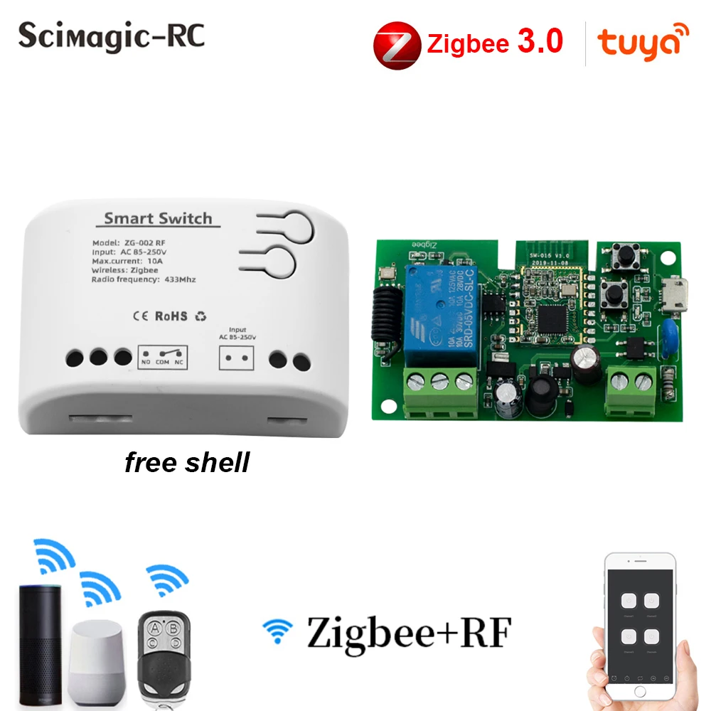 Zigbee 4CH Smart Life Gate Switch Module 12V 24V 32V 220V 1/2/4 Channel RF433 Relay for 2MQTT Gateway SmartThings Tuya APP