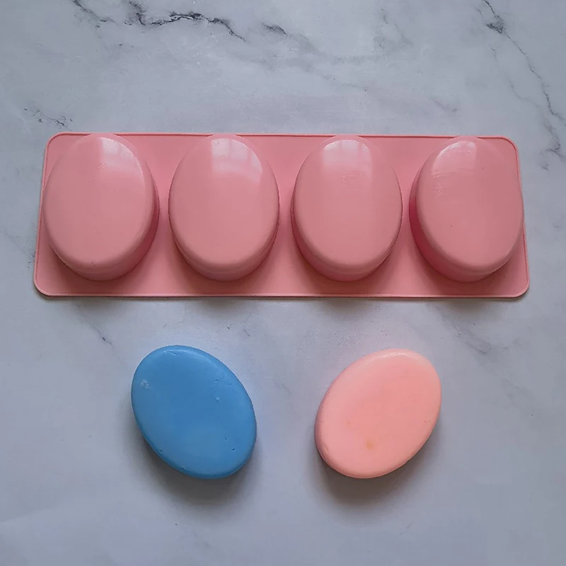 Molde de silicona ovalado de 4 agujeros para Chocolate, accesorios para hornear postres, DIY, jabón hecho a mano, pastel, gelatina, pudín, vela