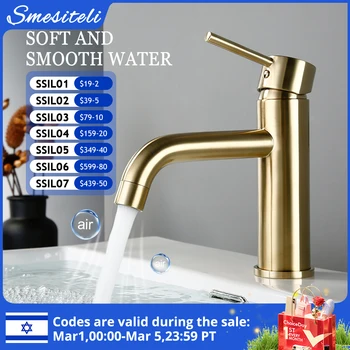 Robinet de lavabo en or brossé en laiton massif eau chaude et froide mitigeur évier robinet robinets de salle de bain montés sur le pont