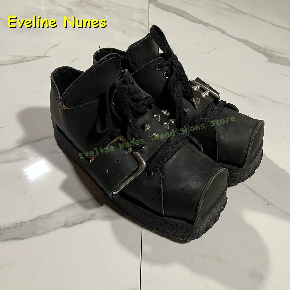 Riemgesp Klinknagel Platformpumps Gekruiste vierkante neus Retro schoenen Effen casual patchwork paar schoenen Enkellaarzen met dikke zool