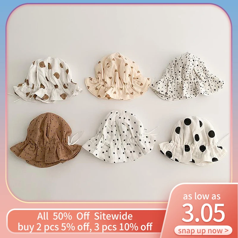 

Dot Print Baby Fisherman Hat Princess Newborn Soft Cap Children Girl Panama Basin Cap Thin Cotton Infant Visors Kids Bucket Hat