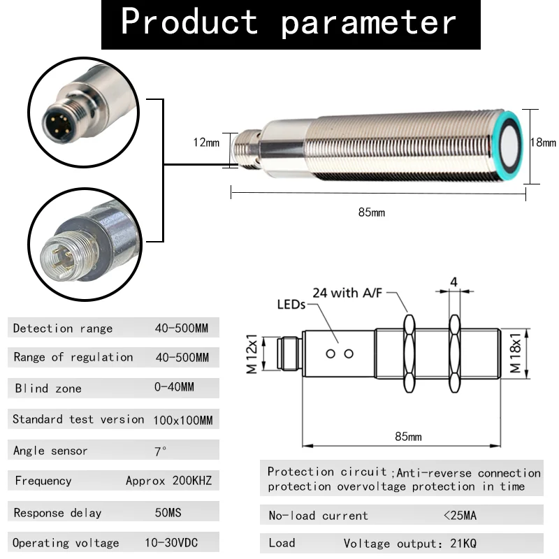 GM1875 Zakres detekcji 10-30 V 1000 MM Arduino Stopień ochrony IP65 Czujnik ultradźwiękowy NPN NO NC PNP NO NC