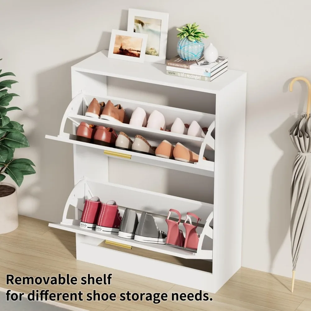 Шкаф для обуви для прихожей, Белый шкаф для хранения обуви с двумя откидными ящиками, Скрытый узкий шкаф для обуви, Freestandi