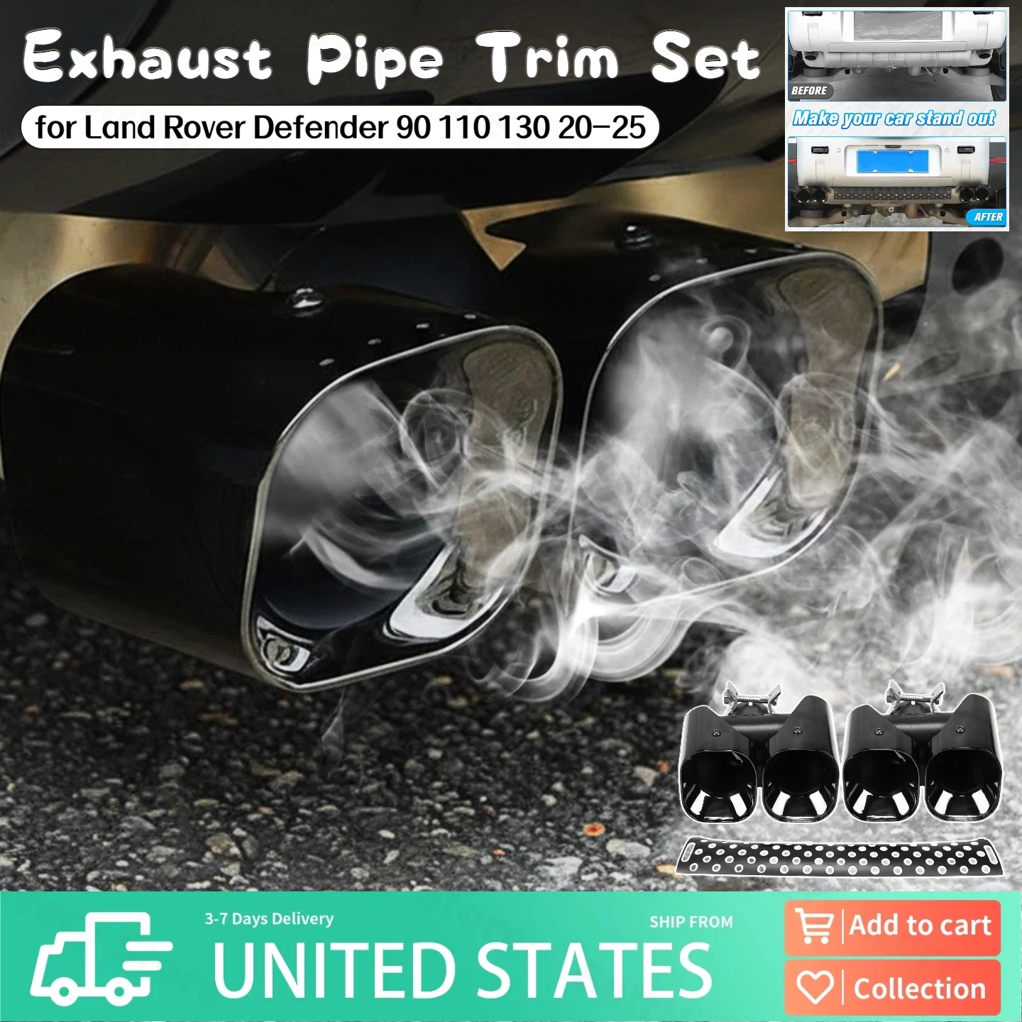 

Горло выхлопной трубы подходит для Land Rover Defender 90/110/13020-25, двойная маска выхлопной трубы, модификация выхлопной трубы, декоративные аксессуары