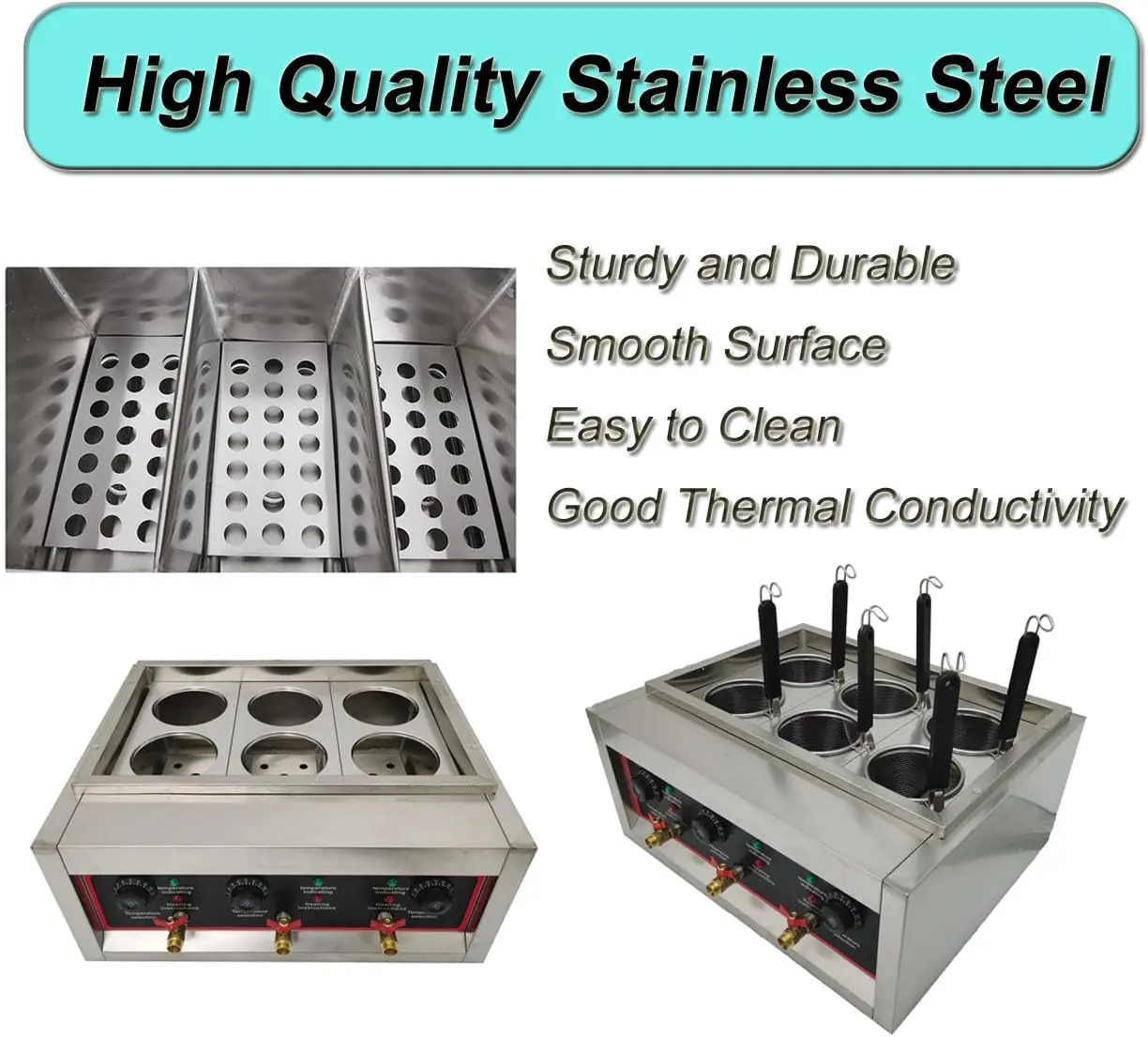 ماكينة طهي المعكرونة التجارية ذات 6 فتحات ماكينة طهي المعكرونة الكهربائية ماكينة صنع المعكرونة 220 فولت