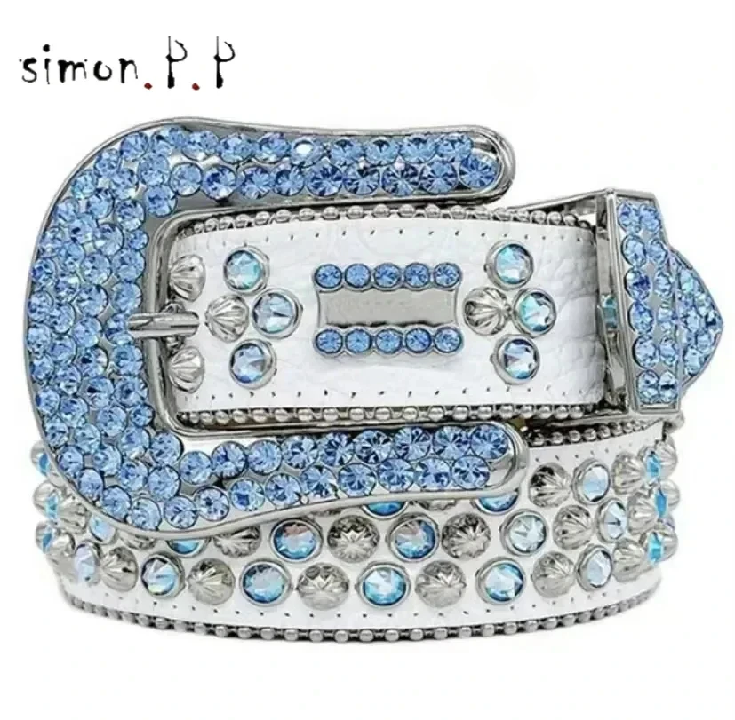 

New Brand Designer Belt Men's and Women's Shiny Diamond Punk Hip Hop Belt Full of Diamond Embedding Trend 7F4