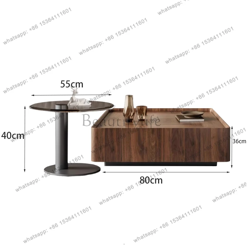 YJ Wood Antique Coffee Table Luxury Modern Clear Living Room Storage Coffee Table High Drawers Mesa Auxiliar Living Room Furni