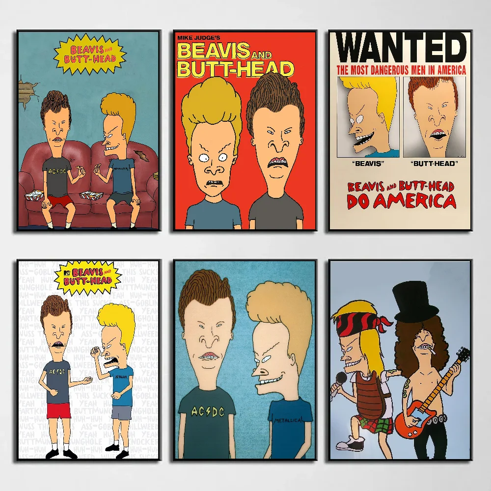 Beavis And Bolt-Head Poster, selbstklebende Kunst, wasserfester Papieraufkleber, Kaffeehaus, Bar, Zimmer, Wanddekoration