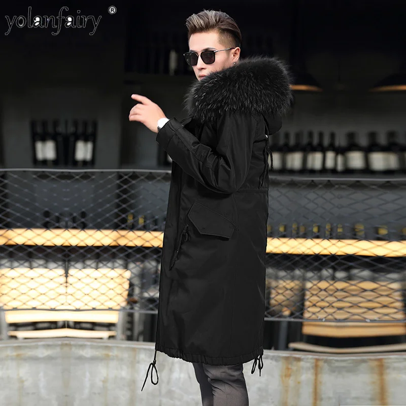 Fur Coat Real Men Jacket Shearling Winter Jacket Men Parkas Raccoon Dog Fur Fox Fur Collar Casacos Masculino 2023