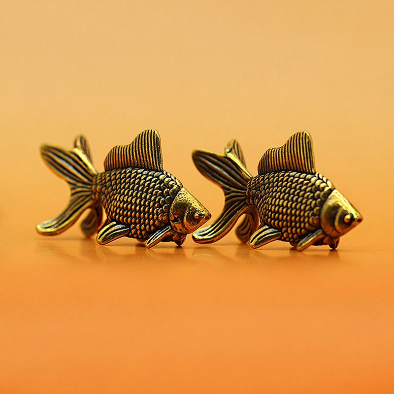 1Pc Goldfish Figurines Retro Brass Lucky Animal Statue Ornament Home Decor Desk Decoration Tea Pet Cute Gifts.~